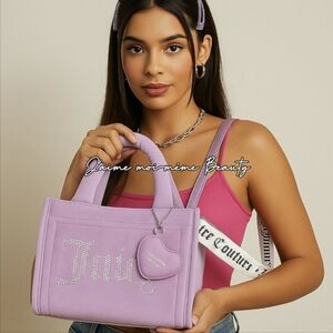 Juicy Couture Lavender Purple Terry Pillow Tote Bag with RHINESTONE BLING LOGO